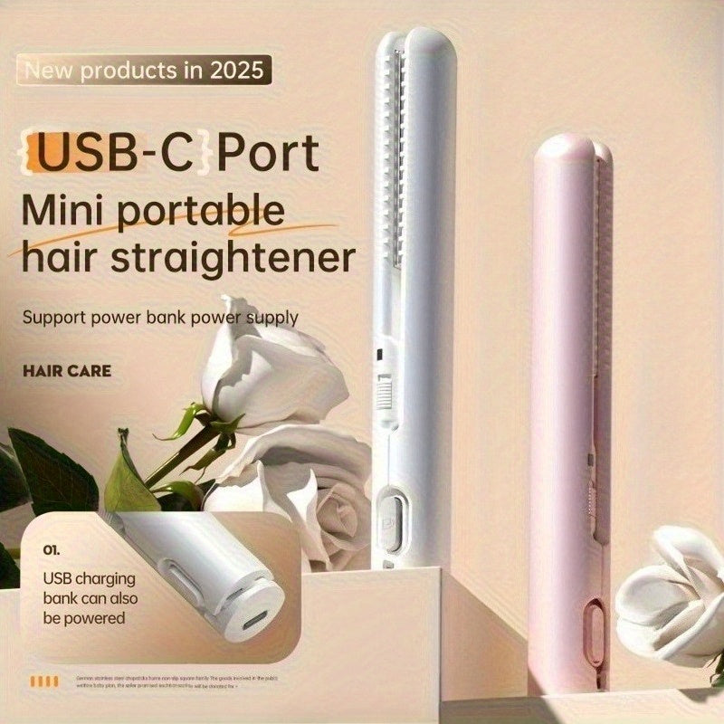 Straightener and Curler 2-in-1 , USB-Powered Mini Styler, Dual Use, Heat-Resistant, Portable Travel, Frizz-Free, Shiny & Smooth – Multi-Func