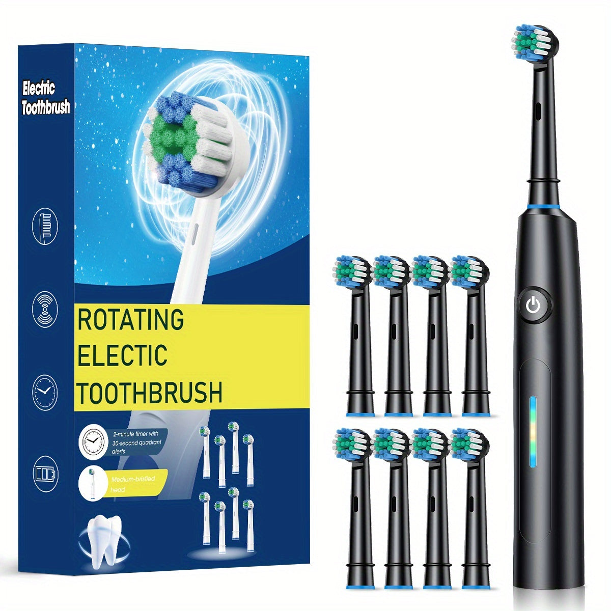 Toothbrush Electric for Adults & with 6 Speed/Rotation Modes (USB,), Smart Brush Compatibility, 6 Color Options (White/Black)
