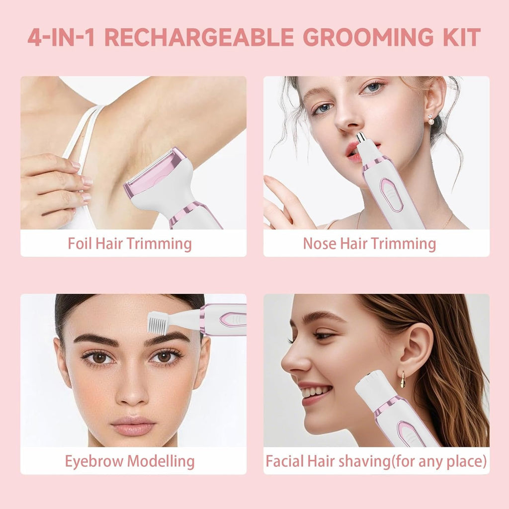 Hair Remover 4in1 Women's Electric  Multifunctional Women's Electric Shaver Trimmer Set Bikini Line Trimmer for Women USB Rechargeable for Eyebrows, Nose, Face Legs Hair Removal Portable Gentle Perfect Gift for Women