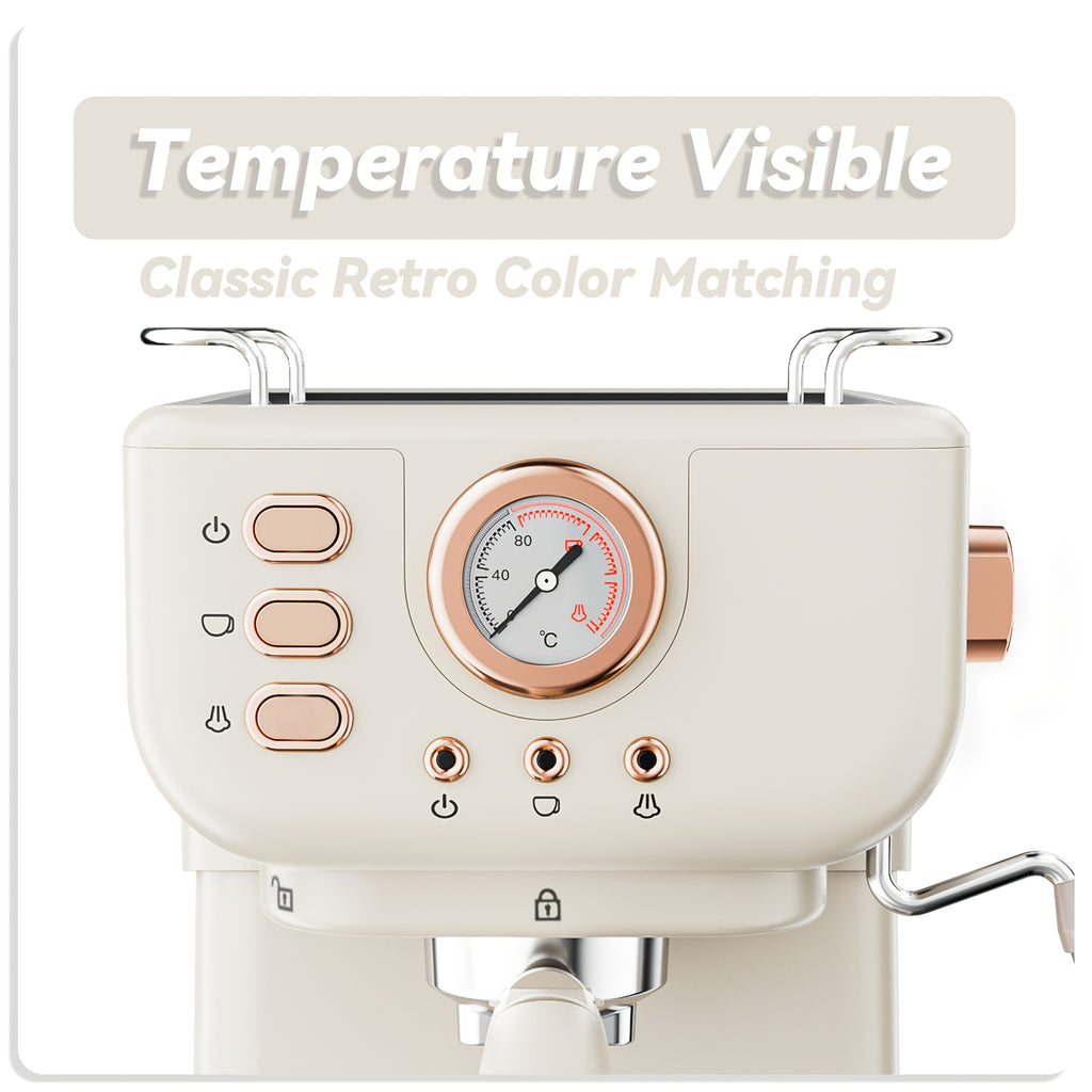 Coffee Machine Aeomjk Italian , One-Button Operation with Thermometer, Semi-Automatic Espresso Maker, 1.5L Water Tank for Espresso, Latte, Cappuccino