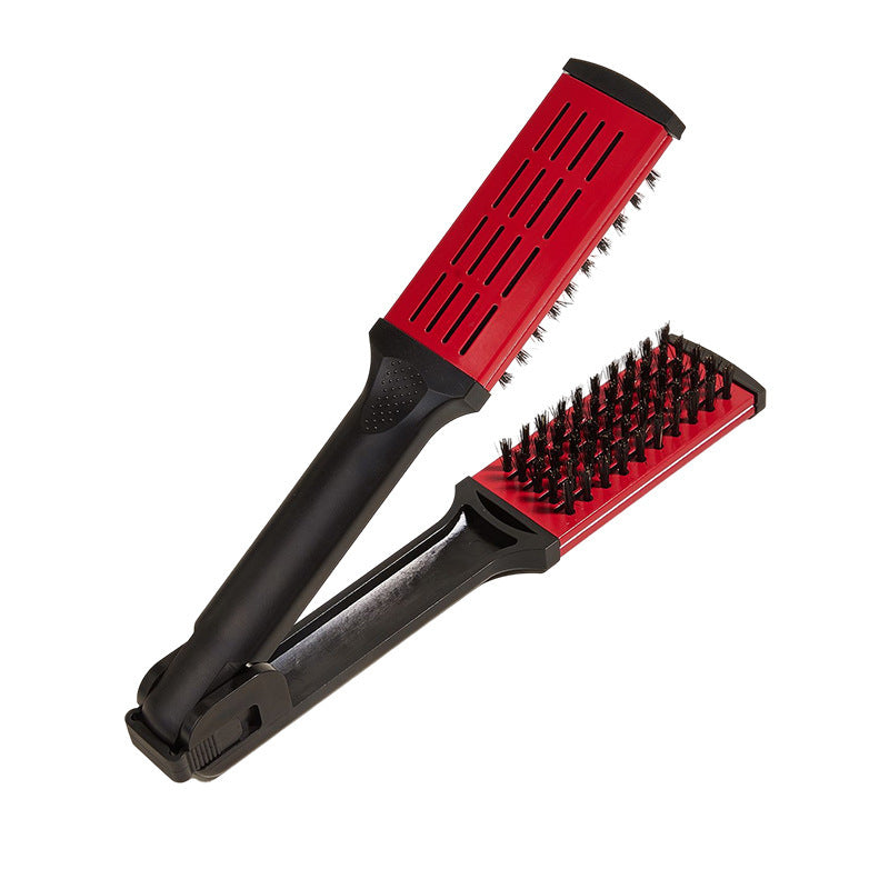 Hair Straightener Clip, Suitable for Buns and Wavy Hairstyles, Soft Bristles, Home Hair Styling Tool, Dual-Use Straightener and Curling Iron Comb for Women and Men