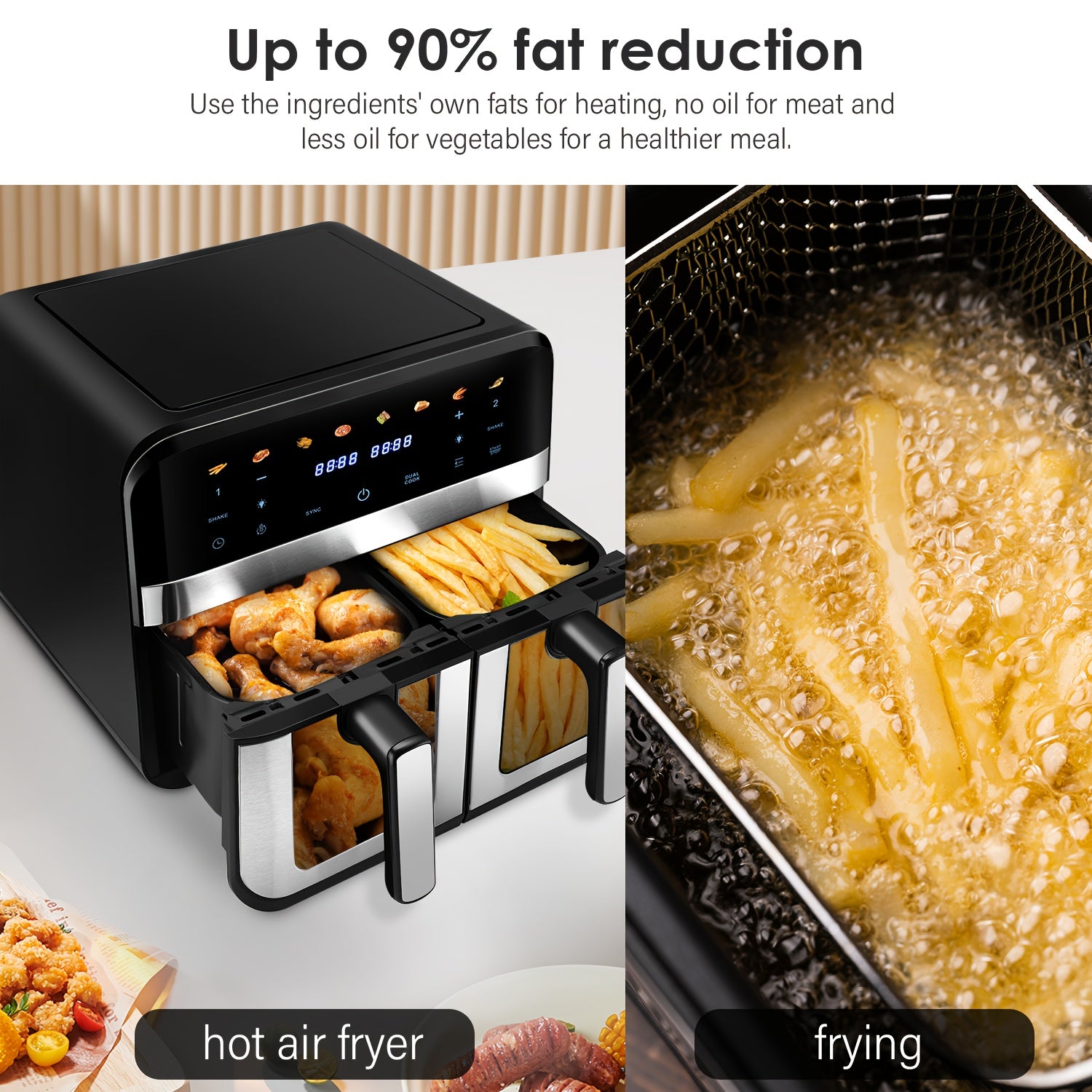 Air Fryer 9/10L Dual Zone  with Visual Window, 8 Pre-Programmed Menus Smart Cooking
