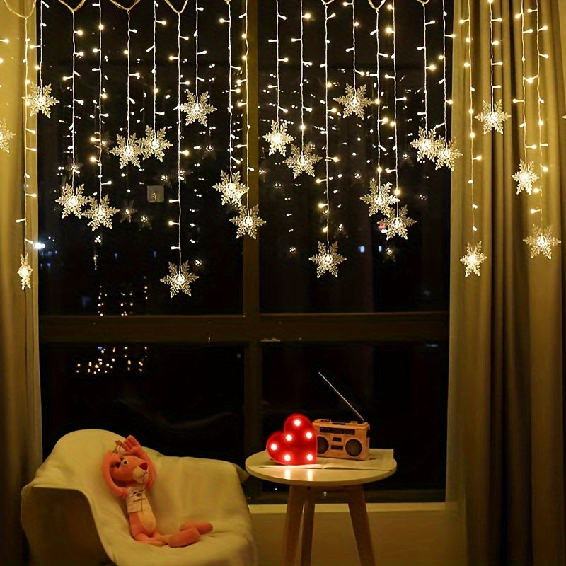 Light String 1pc YETHKE Snowflake Curtain Light, 96 LED USB Powered Fairy   with 8 Modes
