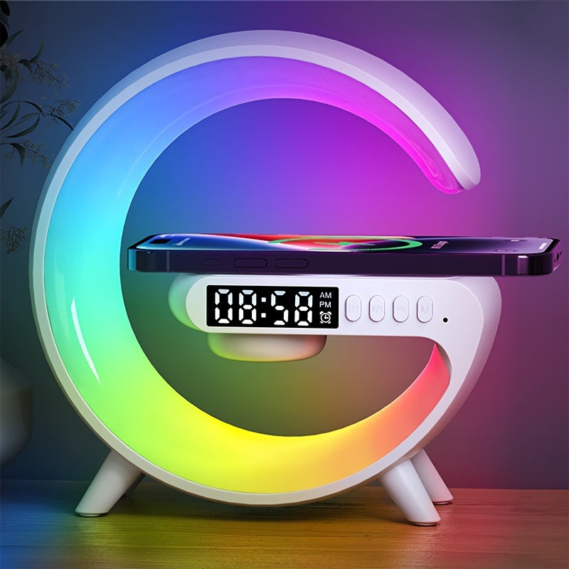 Charger and Night light Wireless Charger Stand Speaker Wireless Charging Station Atmosphere Nightlight Sunrise RGB Rhythm Light Table Lamp for Bedrooms Alarm Clock Birthday Gift Mobile Phone Stereo for iPhone 16 15 14 13 Pro Max AirPods for Samsung