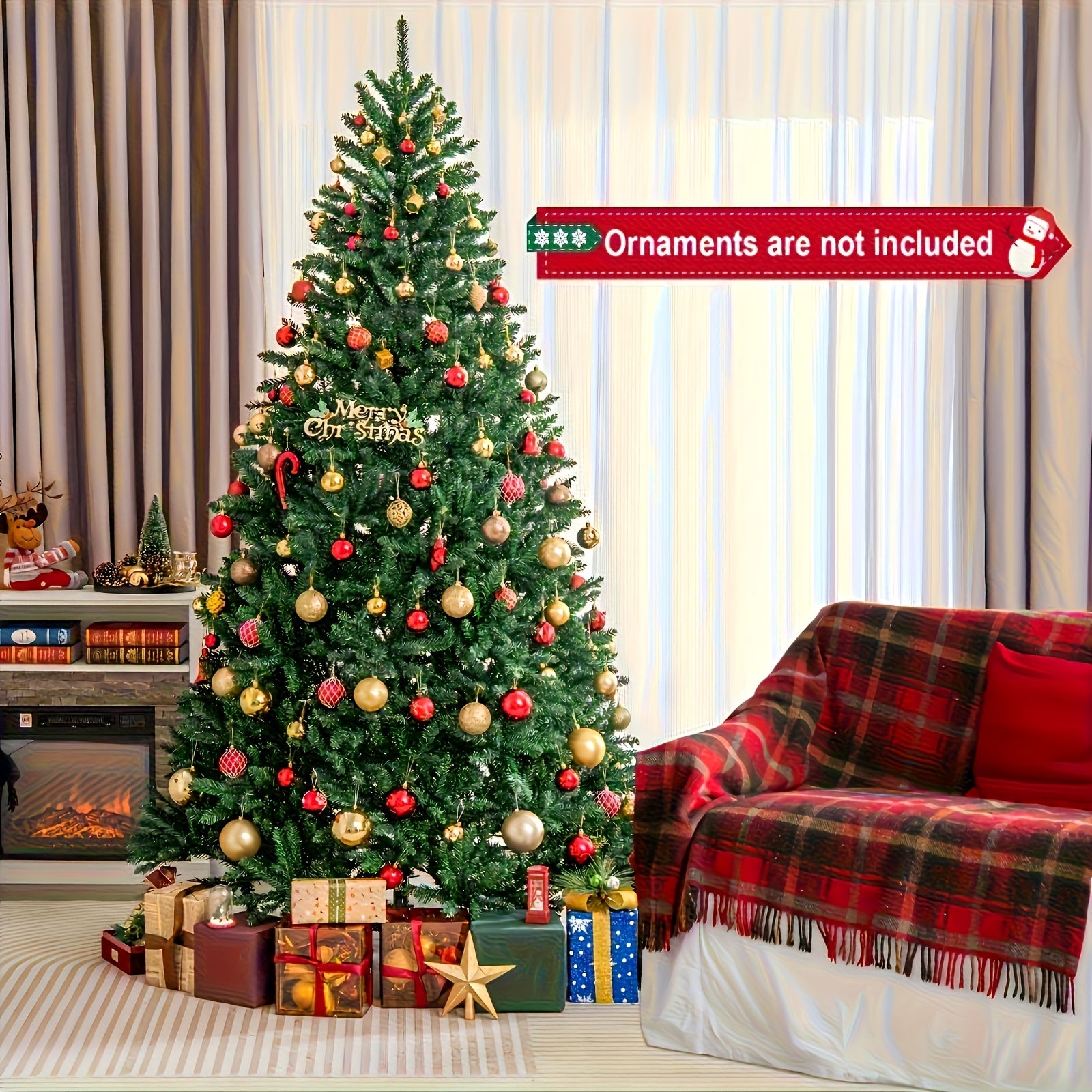 Tree 1pc Green Realistic Artificial Christmas Tree with Foldable Stand