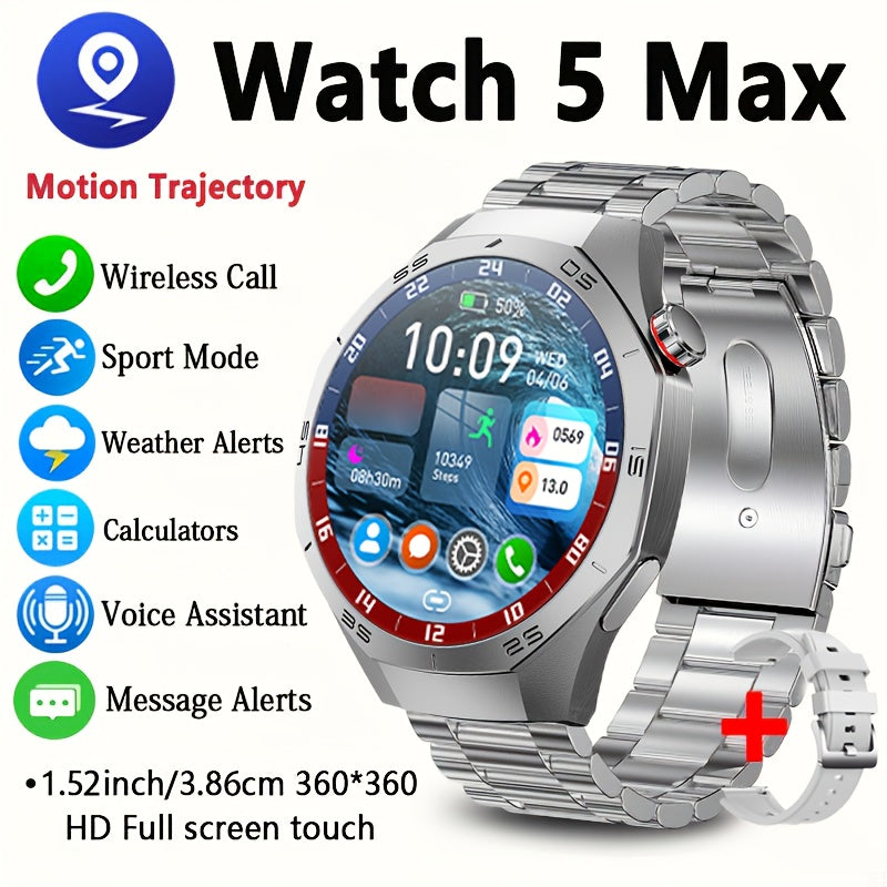 Smartwatch 2025 New GPS GT5  - 3.86cm HD Display, Wireless Calling, Over 100 Sports Modes, AI Voice Assistant, USB Charging, Compass Outdoor Fitness Tracker, Compatible with Android/for iPhone, Multi-Function Accesso