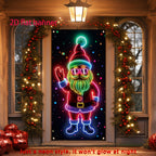 Door Banner 2D Flat, 1pc Festive Santa Claus Neon  - Durable Polyester, Glowing Christmas & New Year Party Decor