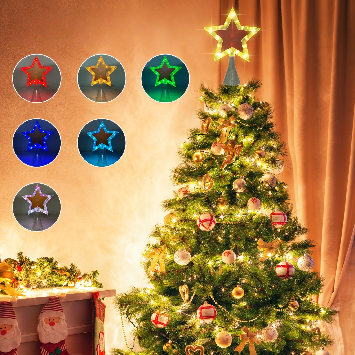 Christmas Tree Singing Top Decoration, 25.4 cm, with Colorful LED Christmas Tree Decoration