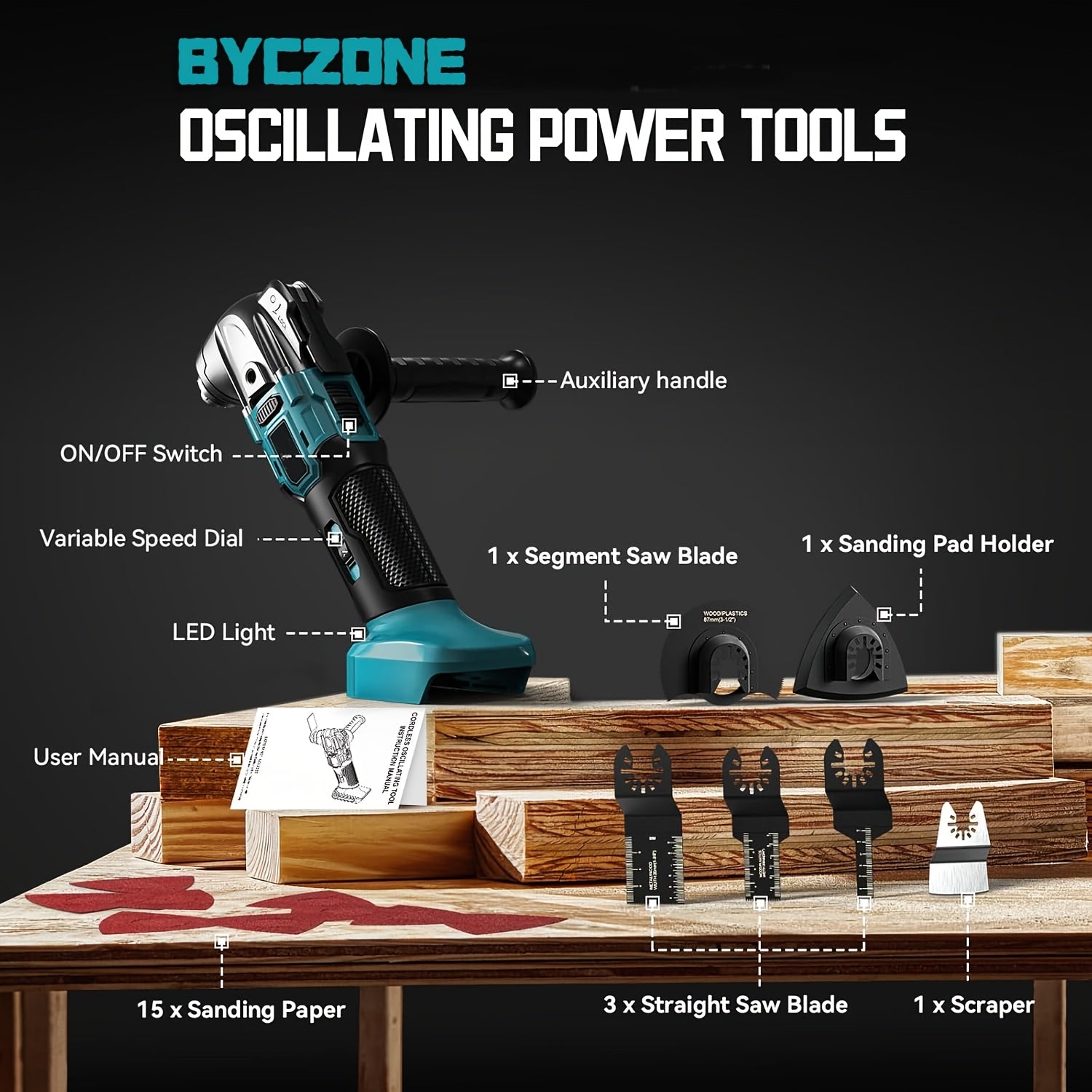 Oscillating Multi-tool, Equipped with 2x1500mAh Batteries Or Bare Tools Without Battery Cordless