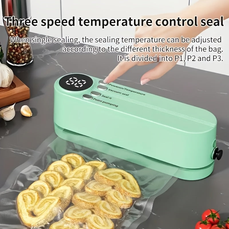Vacuum Sealer Kit Compact USB  with Digital Display - Fast Seal, Includes Pump and Airtight Bags, Ideal for Food Preservation, Snacks, Meat, Fruits & Vegetables - Space-Saving Design, 36V Vacuum Sealing Machine