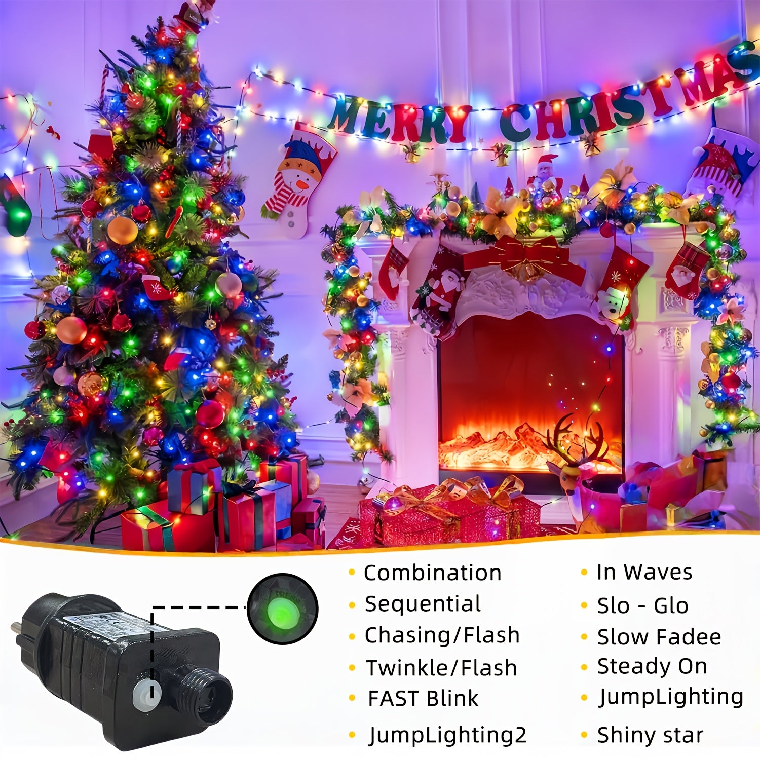 Light string 1000/300 LED Christmas  plug-in type, ultra long green flashing LED string light, PVC material