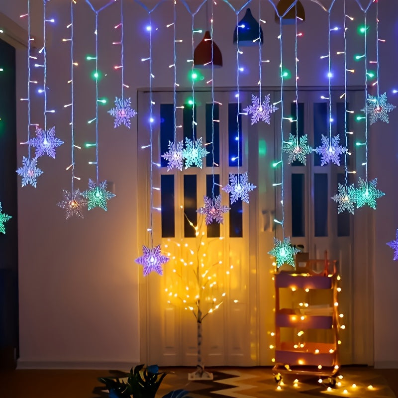 Light String 1pc YETHKE Snowflake Curtain Light, 96 LED USB Powered Fairy   with 8 Modes