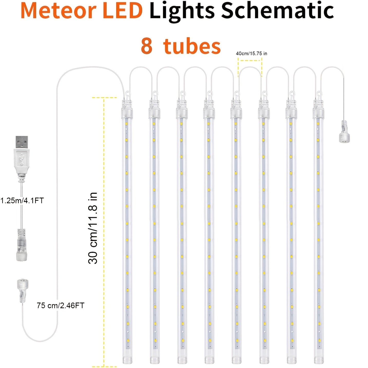 Light 1/2pcs 5.0/10.0meter 8/16 tube meteor shower light, USB power supply