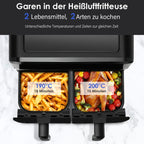 Air Fryer 9/10L Dual Zone  with Visual Window, 8 Pre-Programmed Menus Smart Cooking