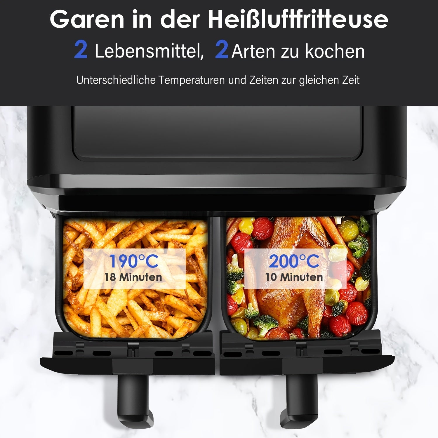 Air Fryer 9/10L Dual Zone  with Visual Window, 8 Pre-Programmed Menus Smart Cooking