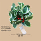 Garland 1set, 30LED Lighted Festive 170cm Christmas Garland with Red Berries and Holly Leaves