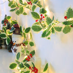 Garland 1set, 30LED Lighted Festive 170cm Christmas Garland with Red Berries and Holly Leaves