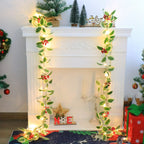 Garland 1set, 30LED Lighted Festive 170cm Christmas Garland with Red Berries and Holly Leaves
