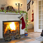 Garland 1set, 30LED Lighted Festive 170cm Christmas Garland with Red Berries and Holly Leaves