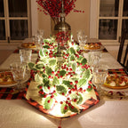 Garland 1set, 30LED Lighted Festive 170cm Christmas Garland with Red Berries and Holly Leaves