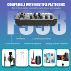 Sound Card USB-Powered Live  with Audio Interface, DJ Mixer Effects, Voice Changer, Rechargeable 1200mAh Lithium Battery, for Streaming, Podcasting, Gaming - Studio Equipment