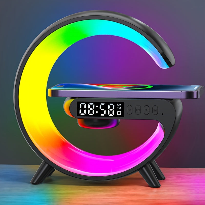 Charger and Night light Wireless Charger Stand Speaker Wireless Charging Station Atmosphere Nightlight Sunrise RGB Rhythm Light Table Lamp for Bedrooms Alarm Clock Birthday Gift Mobile Phone Stereo for iPhone 16 15 14 13 Pro Max AirPods for Samsung