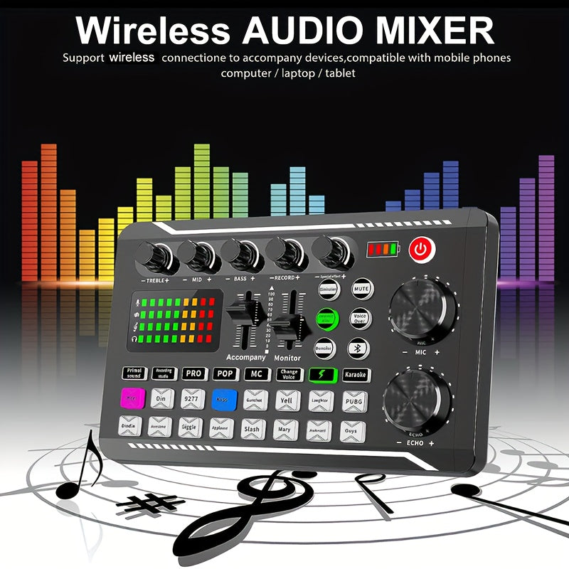 Sound Card USB-Powered Live  with Audio Interface, DJ Mixer Effects, Voice Changer, Rechargeable 1200mAh Lithium Battery, for Streaming, Podcasting, Gaming - Studio Equipment