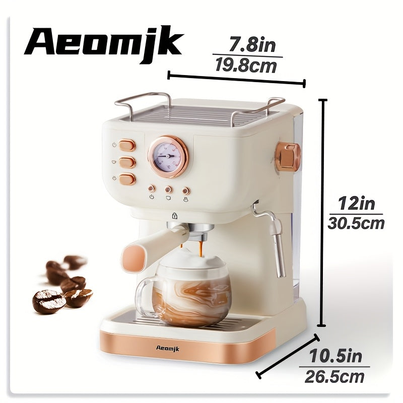 Coffee Machine Aeomjk Italian , One-Button Operation with Thermometer, Semi-Automatic Espresso Maker, 1.5L Water Tank for Espresso, Latte, Cappuccino
