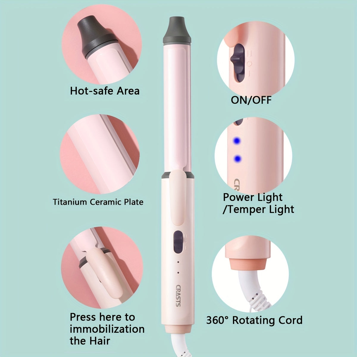 Hair Curling Wand CRASTS Unisex Adult , 9mm-25mm Teddy Bear Waves, Air Bangs, Mini 9mm 16mm 25mm Water Ripple Curls, 58W 220V Type C Plug, No Battery Required