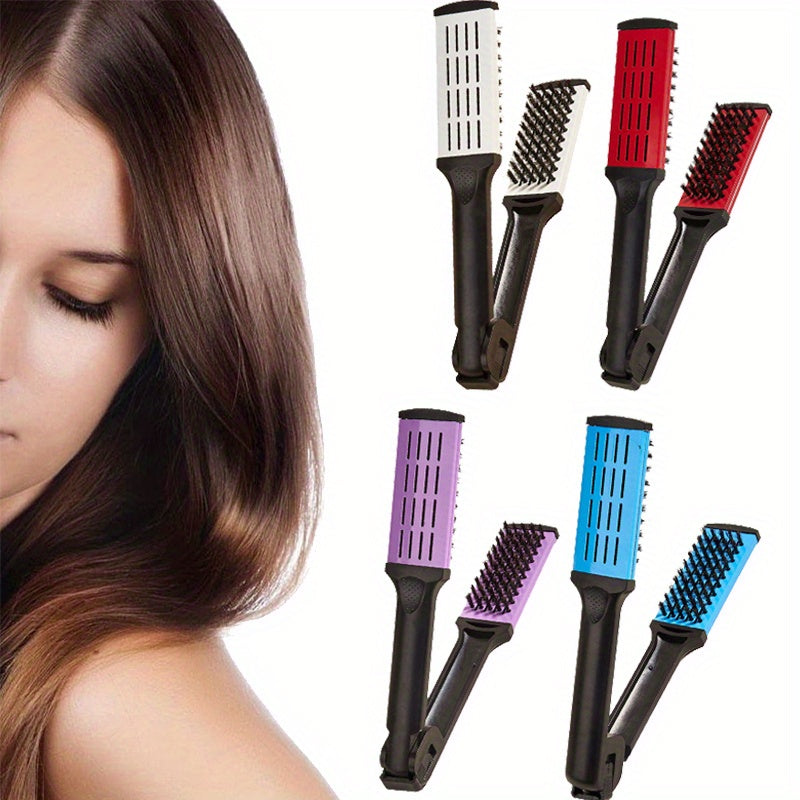 Hair Straightener Clip, Suitable for Buns and Wavy Hairstyles, Soft Bristles, Home Hair Styling Tool, Dual-Use Straightener and Curling Iron Comb for Women and Men