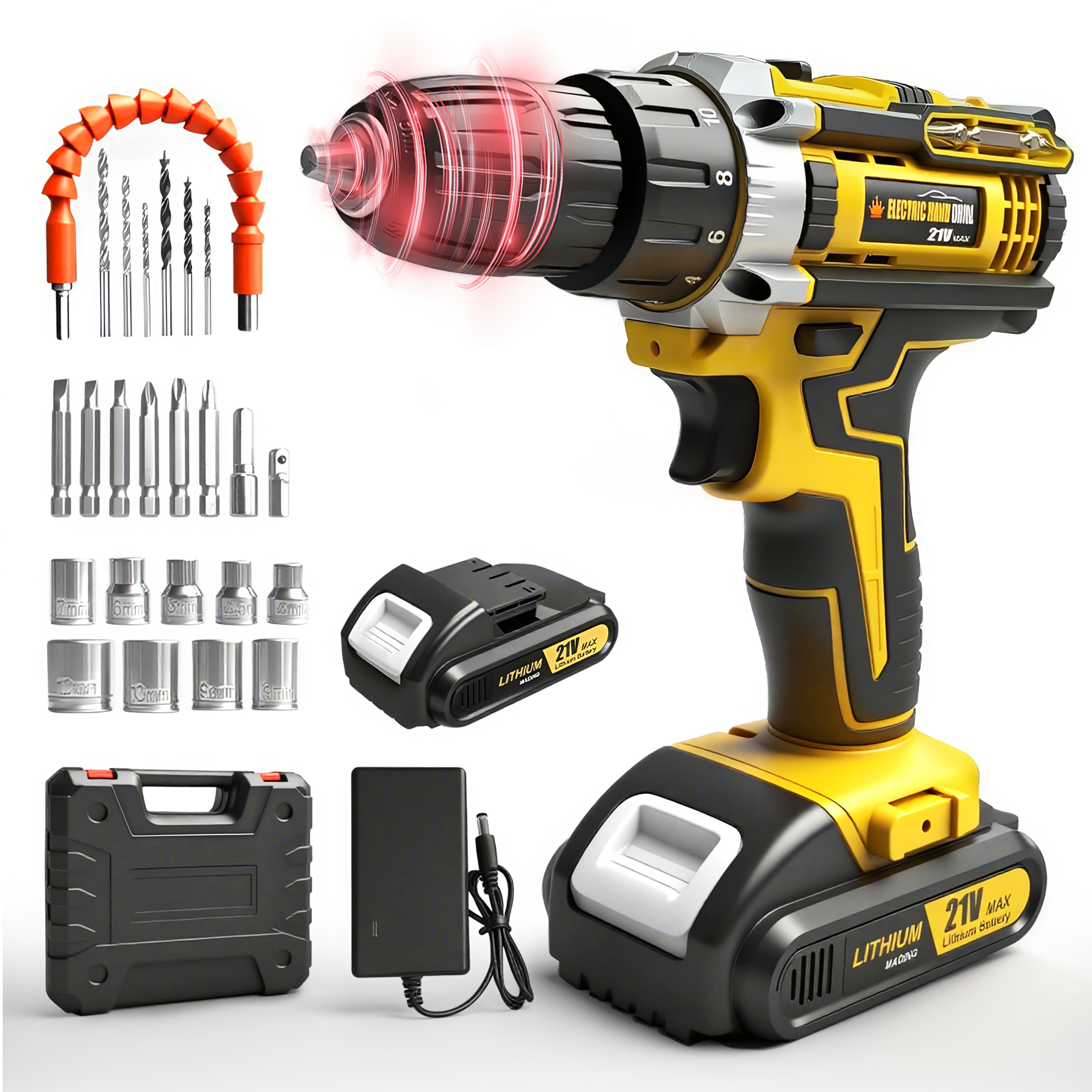 Drill Set Wireless . The New Impact Drill Is Equipped With A 3/8-inch Keyless Chuck And A Work Light