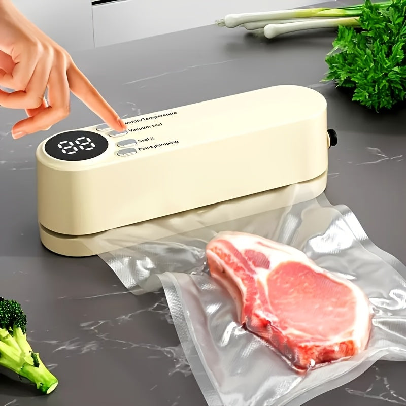 Vacuum Sealer Kit Compact USB  with Digital Display - Fast Seal, Includes Pump and Airtight Bags, Ideal for Food Preservation, Snacks, Meat, Fruits & Vegetables - Space-Saving Design, 36V Vacuum Sealing Machine