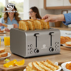 Toaster SUPERLEX 1600W 4-Slice Stainless Steel  | Digital Display | Defrost/Reheat/Cancel | Auto Pop-Up & Crumb Tray | Cord Storage (220-240V EU), Kitchen Appliance, Home Cooking, Sleek Design, Modern Toaster, Durable Construc