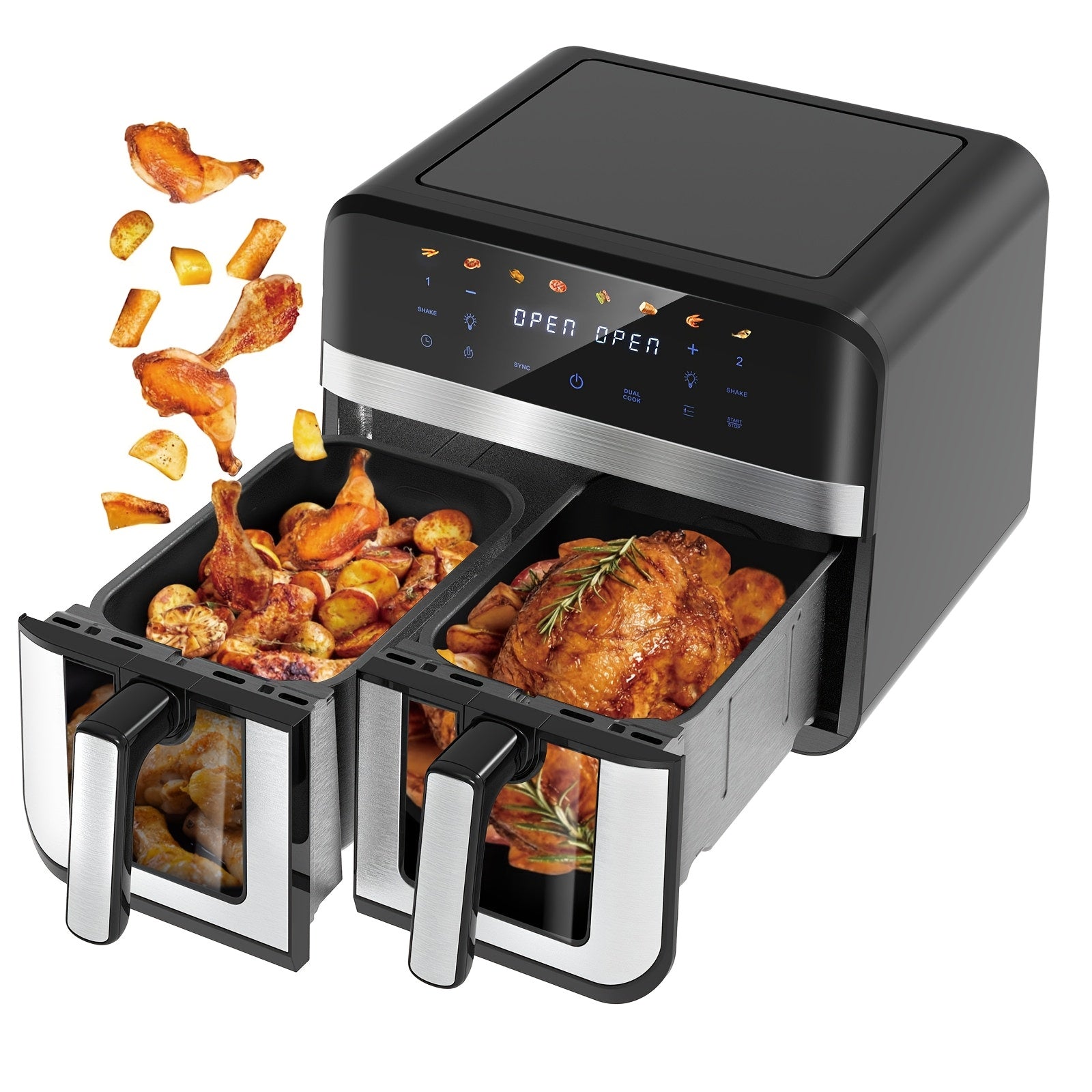 Air Fryer 9/10L Dual Zone  with Visual Window, 8 Pre-Programmed Menus Smart Cooking