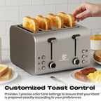 Toaster SUPERLEX 1600W 4-Slice Stainless Steel  | Digital Display | Defrost/Reheat/Cancel | Auto Pop-Up & Crumb Tray | Cord Storage (220-240V EU), Kitchen Appliance, Home Cooking, Sleek Design, Modern Toaster, Durable Construc