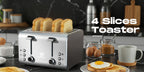 Toaster SUPERLEX 1600W 4-Slice Stainless Steel  | Digital Display | Defrost/Reheat/Cancel | Auto Pop-Up & Crumb Tray | Cord Storage (220-240V EU), Kitchen Appliance, Home Cooking, Sleek Design, Modern Toaster, Durable Construc