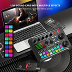 Sound Card USB-Powered Live  with Audio Interface, DJ Mixer Effects, Voice Changer, Rechargeable 1200mAh Lithium Battery, for Streaming, Podcasting, Gaming - Studio Equipment