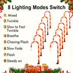 Light, Solar-Powered Candy Cane Lights, 8 Lighting Modes, Outdoor & Indoor Christmas Decoration
