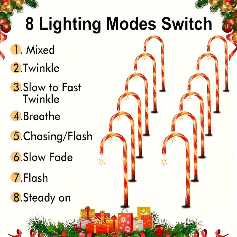Light, Solar-Powered Candy Cane Lights, 8 Lighting Modes, Outdoor & Indoor Christmas Decoration