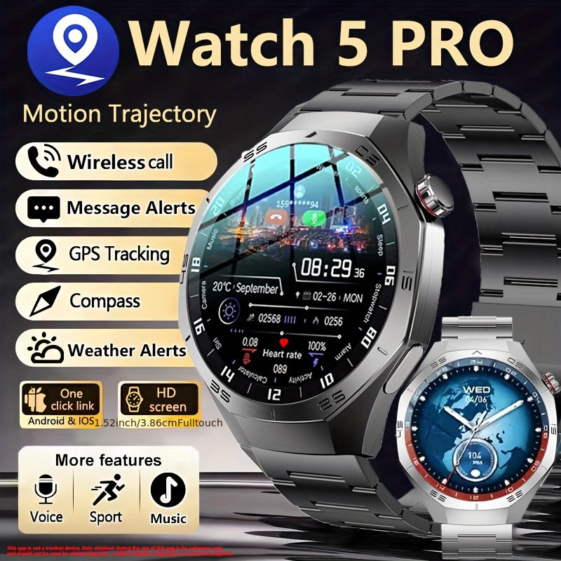 Smartwatch 2025 New GPS GT5  - 3.86cm HD Display, Wireless Calling, Over 100 Sports Modes, AI Voice Assistant, USB Charging, Compass Outdoor Fitness Tracker, Compatible with Android/for iPhone, Multi-Function Accesso