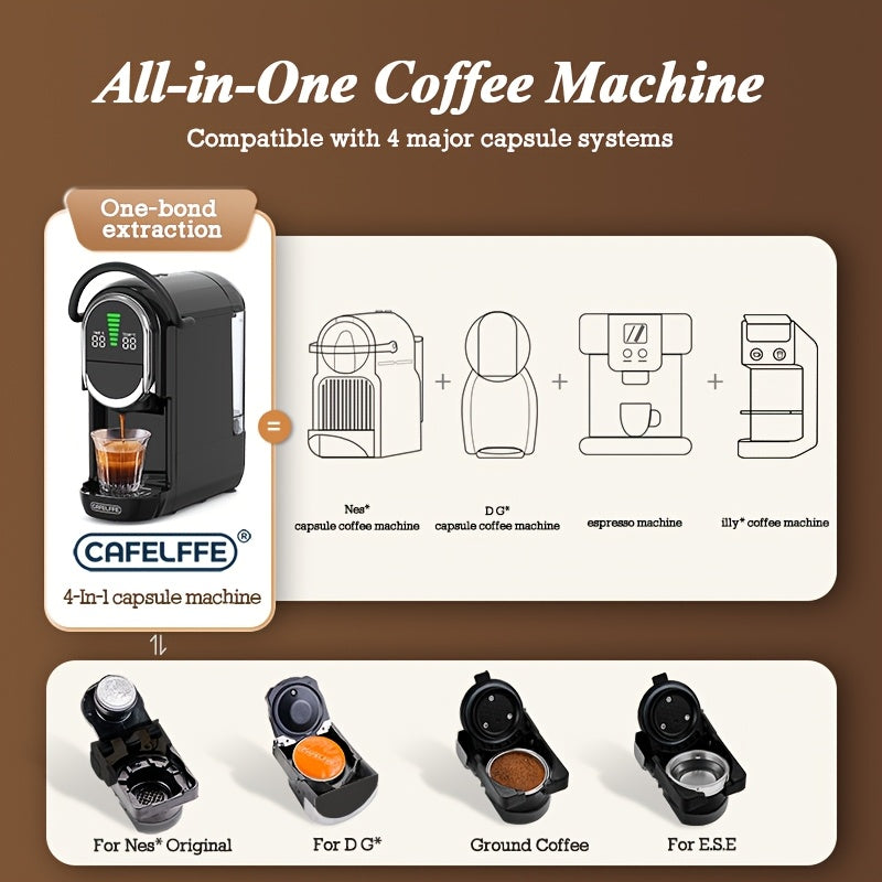 Coffee Machine CAFELFFE 19Bar Automatic Capsule  - Cold & Hot, Nescafe, DG, ESE Pod Compatible, Ground Coffee Option, 1450W, 220-240V, Easy to Clean, European Standard Plug, Perfect for Home Kitchen, Ideal Gift for Halloween,