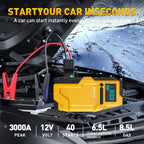 JKUOO Deluxe 9-in-1 Portable Air Pump, Car Jumper Starter with Inflator 150PSI Combo, Quick Activation Battery Power for Cars and 34.07 L/2.11G Diesel Engines, Vehicle Emergency Tool Kit Roadside Assistance, 4 Modes Adjustabl