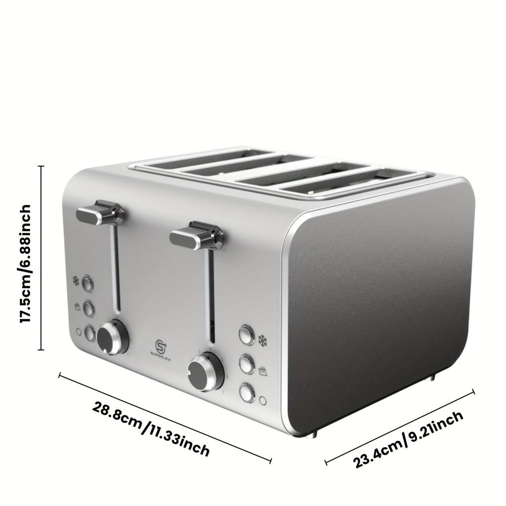 Toaster SUPERLEX 1600W 4-Slice Stainless Steel  | Digital Display | Defrost/Reheat/Cancel | Auto Pop-Up & Crumb Tray | Cord Storage (220-240V EU), Kitchen Appliance, Home Cooking, Sleek Design, Modern Toaster, Durable Construc