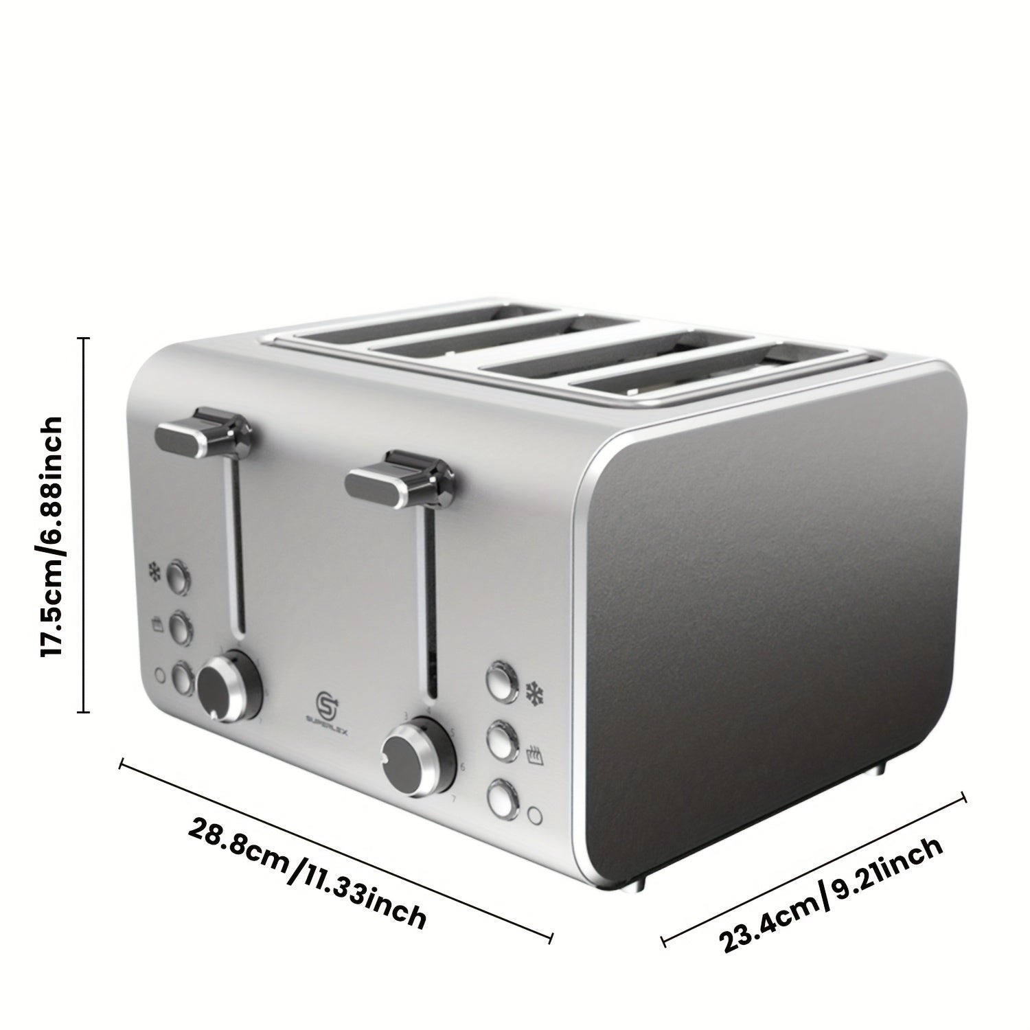 Toaster SUPERLEX 1600W 4-Slice Stainless Steel  | Digital Display | Defrost/Reheat/Cancel | Auto Pop-Up & Crumb Tray | Cord Storage (220-240V EU), Kitchen Appliance, Home Cooking, Sleek Design, Modern Toaster, Durable Construc