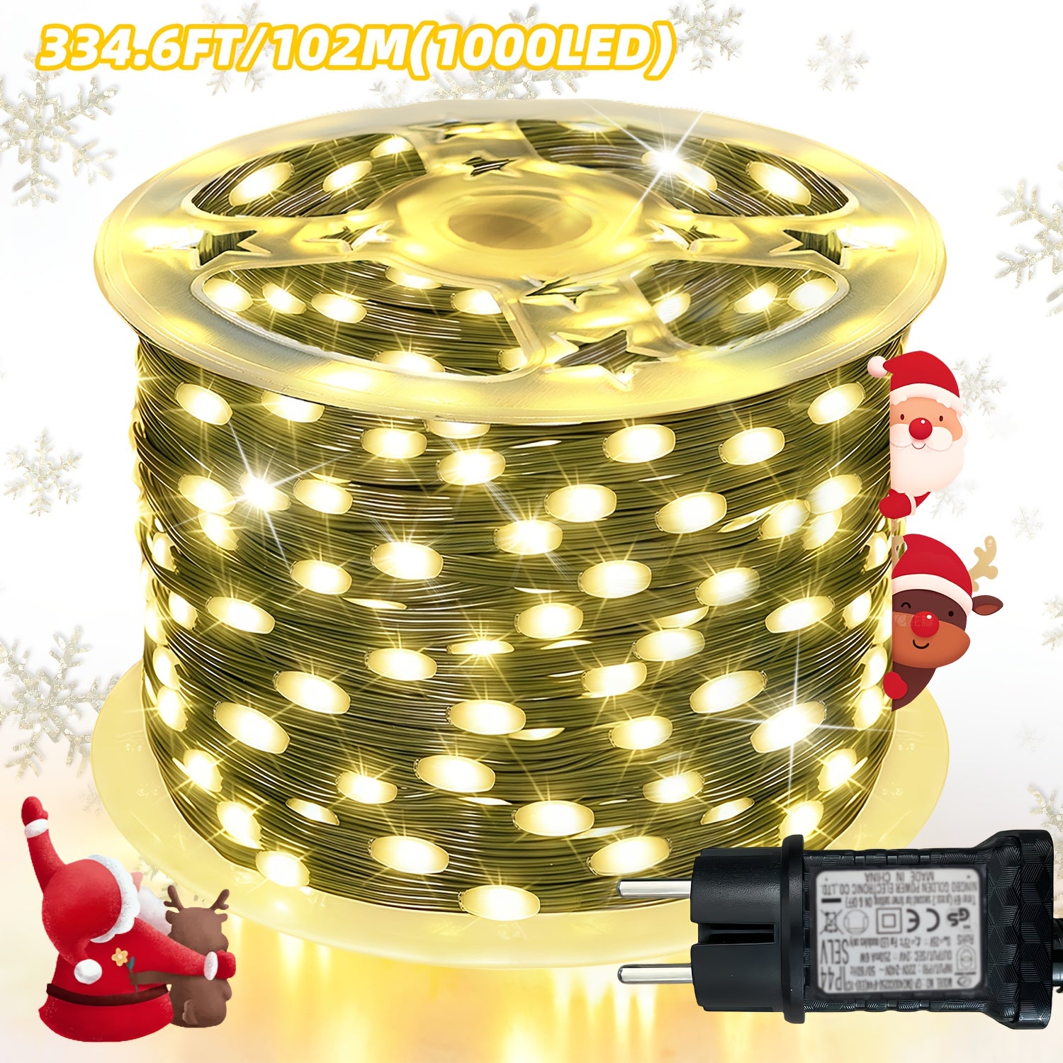 Light string 1000/300 LED Christmas  plug-in type, ultra long green flashing LED string light, PVC material
