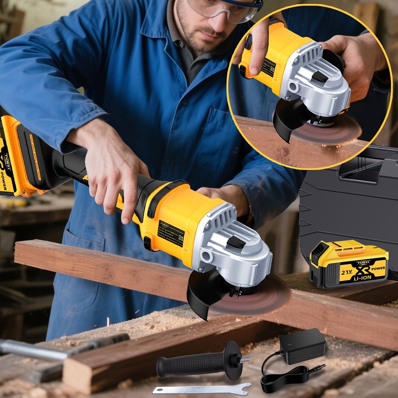 Grinder 2025 New Brushless Angle Grinder - Heavy-Duty Professional Multifunctional Sanding Machine/ Grinder, Quick Replacement of Cover, Soft Start And Safety Brake, Lithium-Ion Power Tool, Ergonomic Grip, Including Battery And Charg
