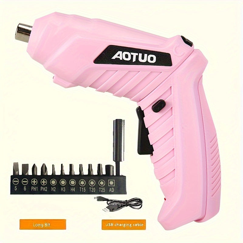Screwdriver 14pcs Small Hand-Held Electric Screwdriver Set, 90° Rotatable Foldable Hand Drill Screwdriver Bits