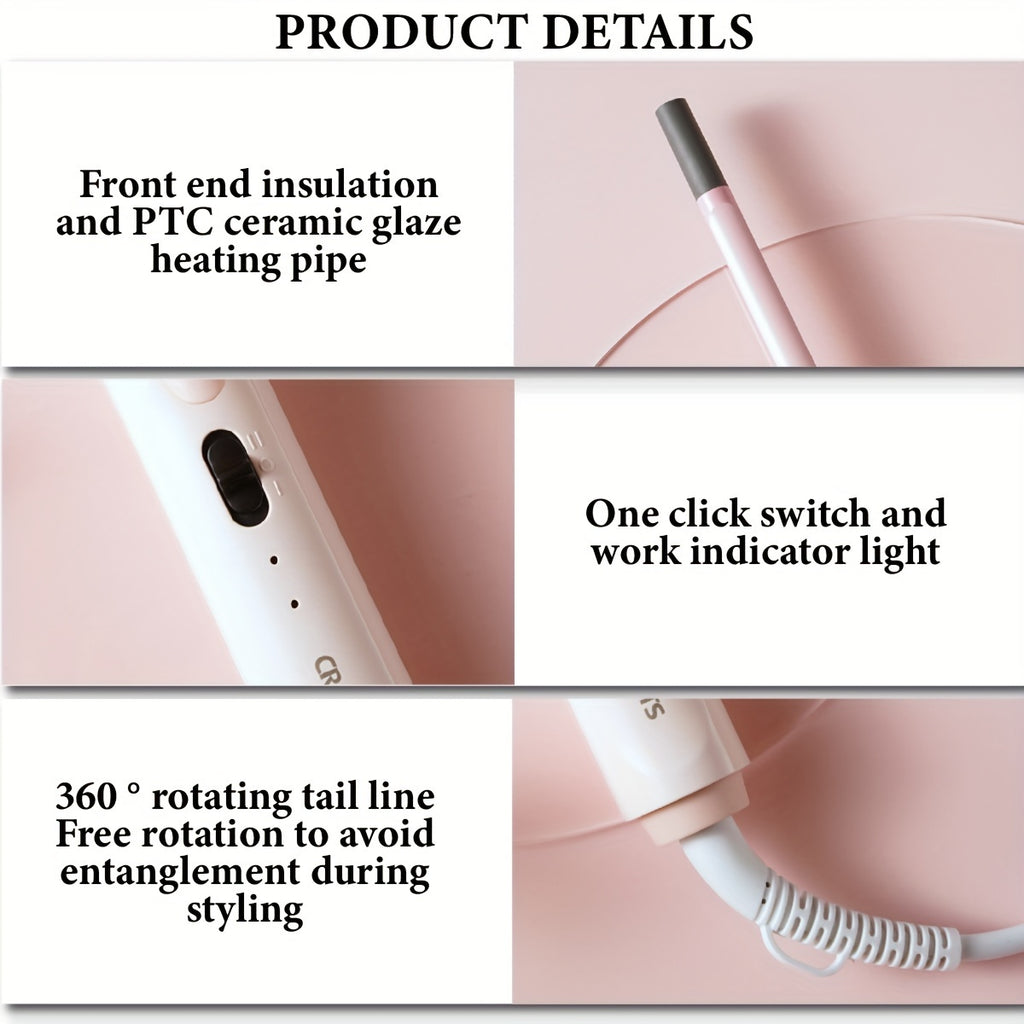 Hair Curling Wand CRASTS Unisex Adult , 9mm-25mm Teddy Bear Waves, Air Bangs, Mini 9mm 16mm 25mm Water Ripple Curls, 58W 220V Type C Plug, No Battery Required
