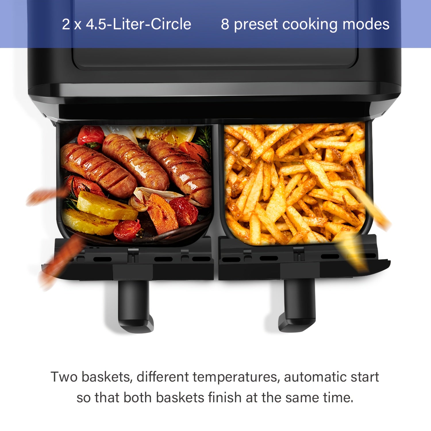 Air Fryer 9/10L Dual Zone  with Visual Window, 8 Pre-Programmed Menus Smart Cooking