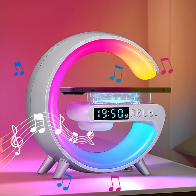 Charger and Night light Wireless Charger Stand Speaker Wireless Charging Station Atmosphere Nightlight Sunrise RGB Rhythm Light Table Lamp for Bedrooms Alarm Clock Birthday Gift Mobile Phone Stereo for iPhone 16 15 14 13 Pro Max AirPods for Samsung